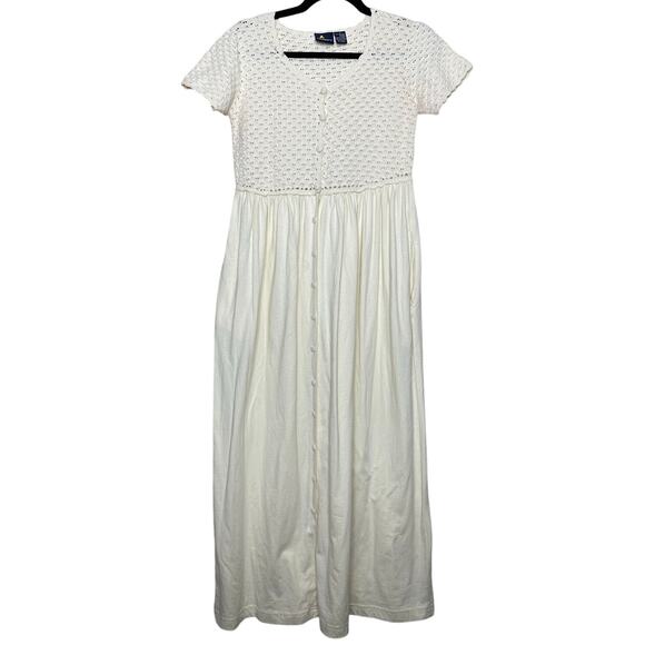 Vintage Liz Sport Crochet Maxi Dress Button Front Cottagecore Romantic Sz Small - Picture 1 of 8